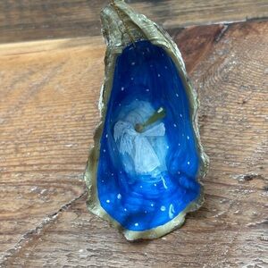Hand-Painted Angel Oyster Shell Ornament Blue Christmas